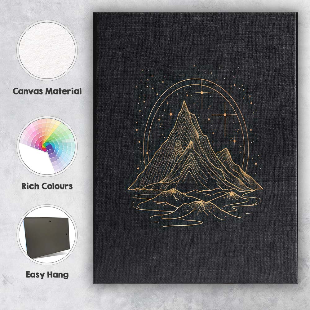 Minimal Mountain Landscape Gold Line Art Canvas Wall Art Print Decor Picture Ready to Hang