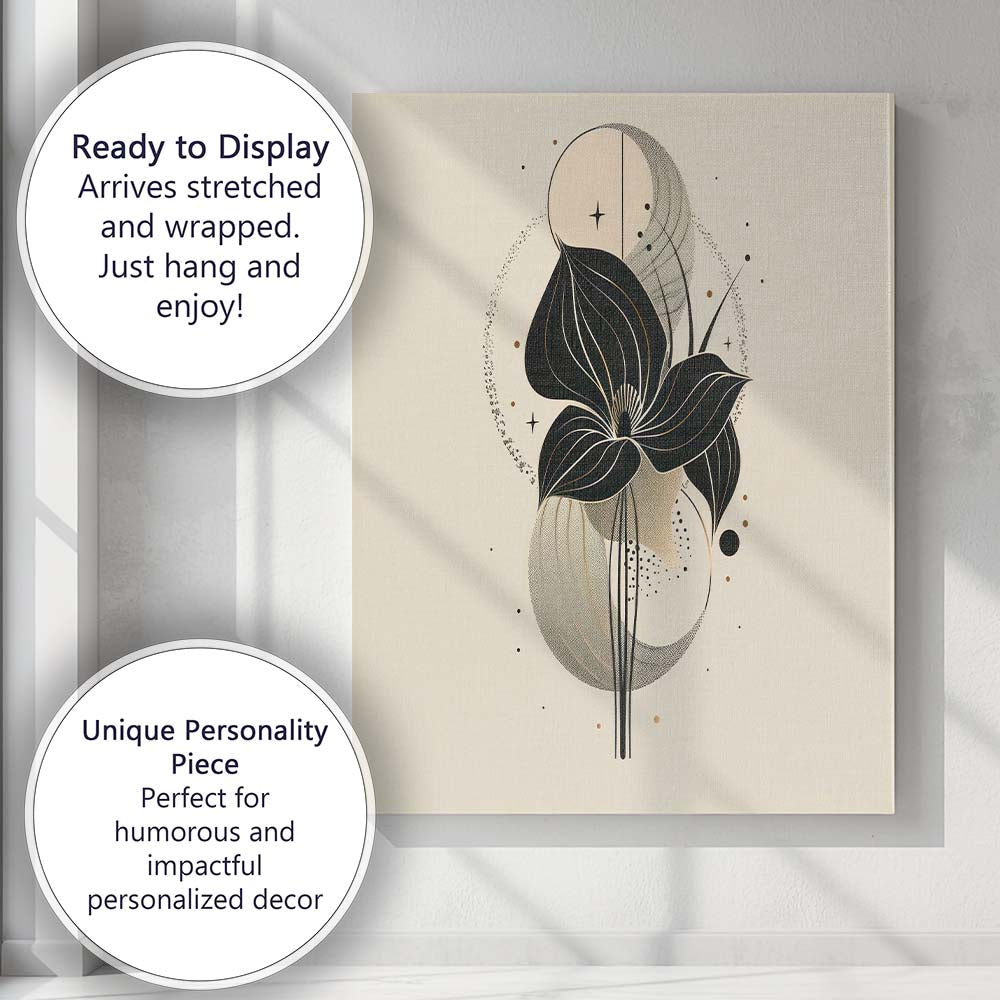 Abstract Black Floral Botanical Contemporary Art Canvas Wall Art Print Decor Picture Ready to Hang