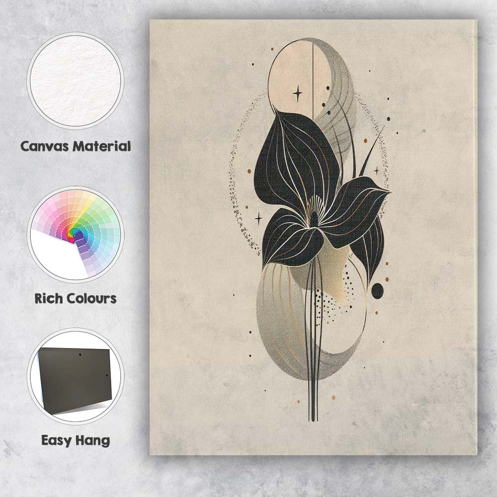 Abstract Black Floral Botanical Contemporary Art Canvas Wall Art Print Decor Picture Ready to Hang