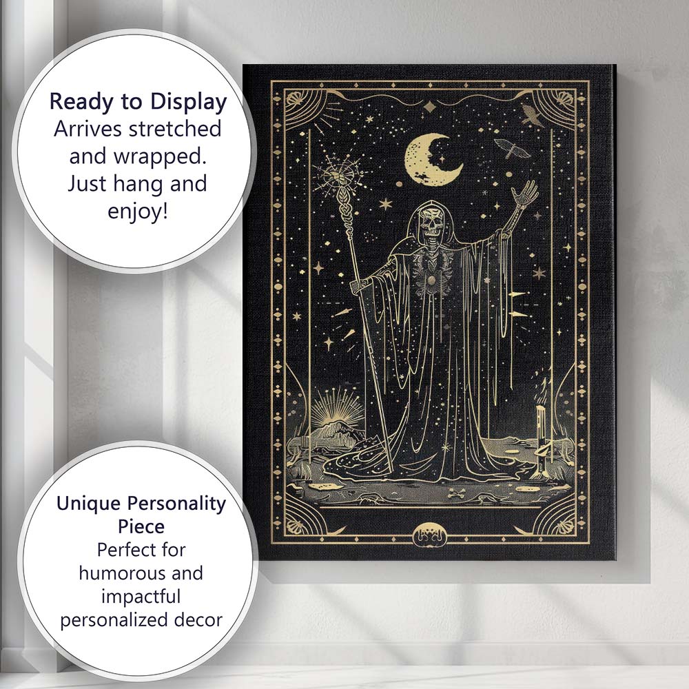 Celestial Grim Reaper Moon Tarot Gothic Canvas Wall Art Print Decor Picture Ready to Hang