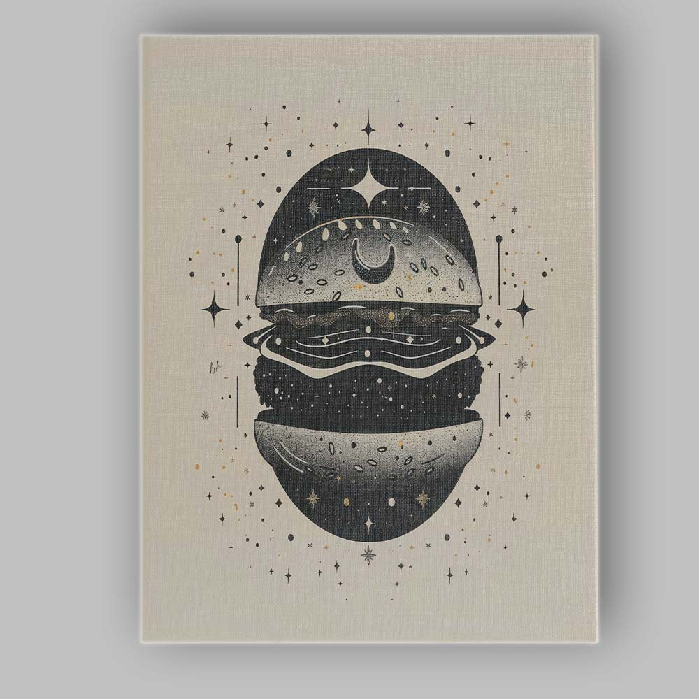 Celestial Gourmet Burger Cosmic Food Illustration Canvas Wall Art Print Decor Picture Ready to Hang
