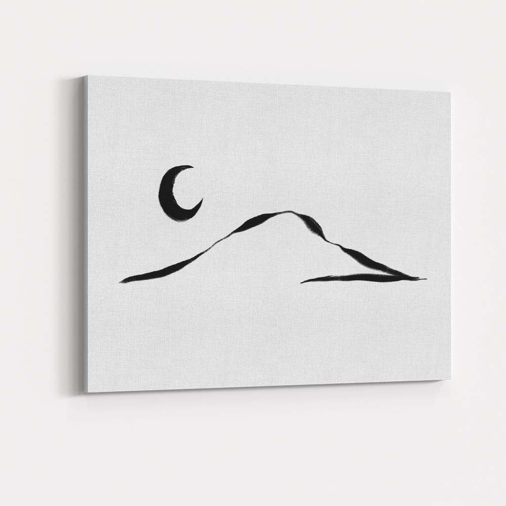 Minimalist Crescent Moon Mountain Landscape Line Art Canvas Wall Art Print Decor Picture Ready to Hang