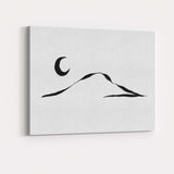 Minimalist Crescent Moon Mountain Landscape Line Art Canvas Wall Art Print Decor Picture Ready to Hang
