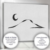 Minimalist Crescent Moon Mountain Landscape Line Art Canvas Wall Art Print Decor Picture Ready to Hang