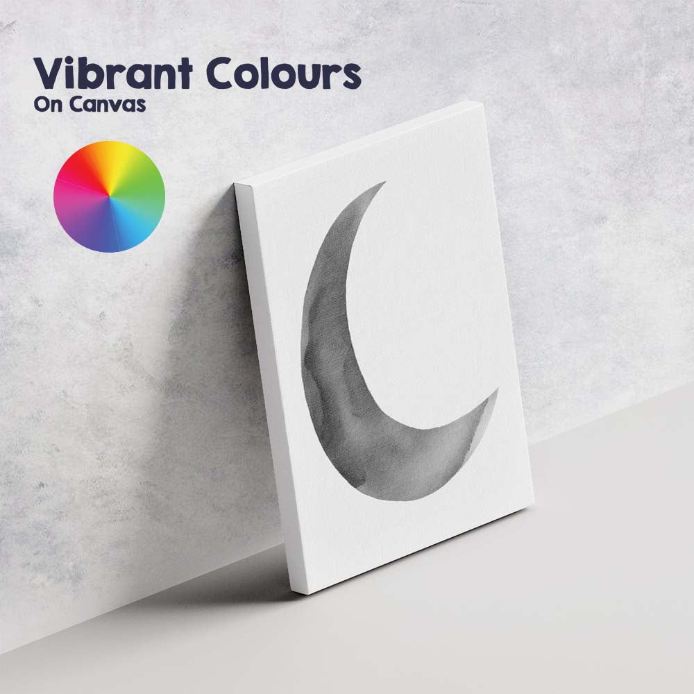 Minimalist Grey Watercolour Crescent Moon Illustration Canvas Wall Art Print Decor Picture Ready to Hang