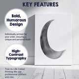 Minimalist Grey Watercolour Crescent Moon Illustration Canvas Wall Art Print Decor Picture Ready to Hang