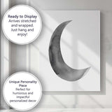 Minimalist Grey Watercolour Crescent Moon Illustration Canvas Wall Art Print Decor Picture Ready to Hang