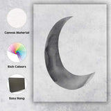 Minimalist Grey Watercolour Crescent Moon Illustration Canvas Wall Art Print Decor Picture Ready to Hang