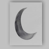 Minimalist Grey Watercolour Crescent Moon Illustration Canvas Wall Art Print Decor Picture Ready to Hang