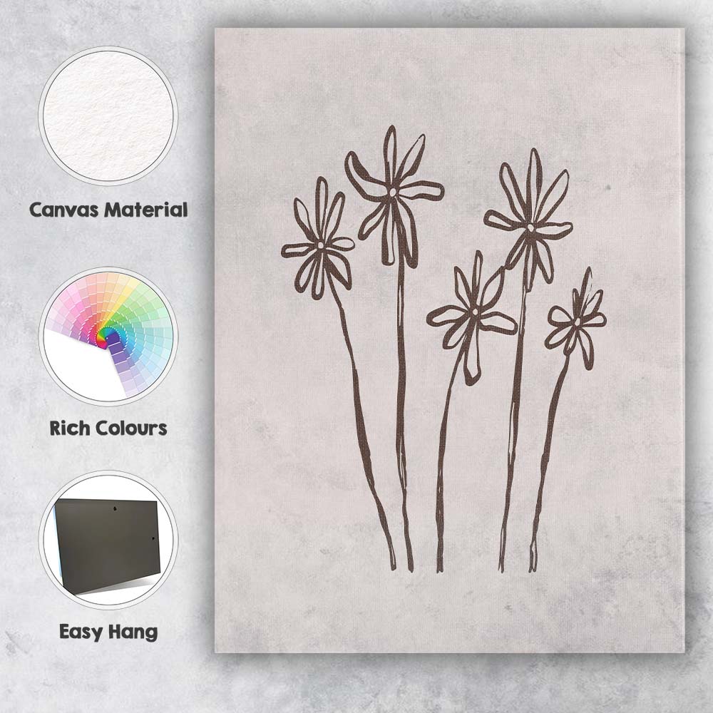 Minimalist Wild Daisy Floral Line Drawing Canvas Wall Art Print Decor Picture Ready to Hang