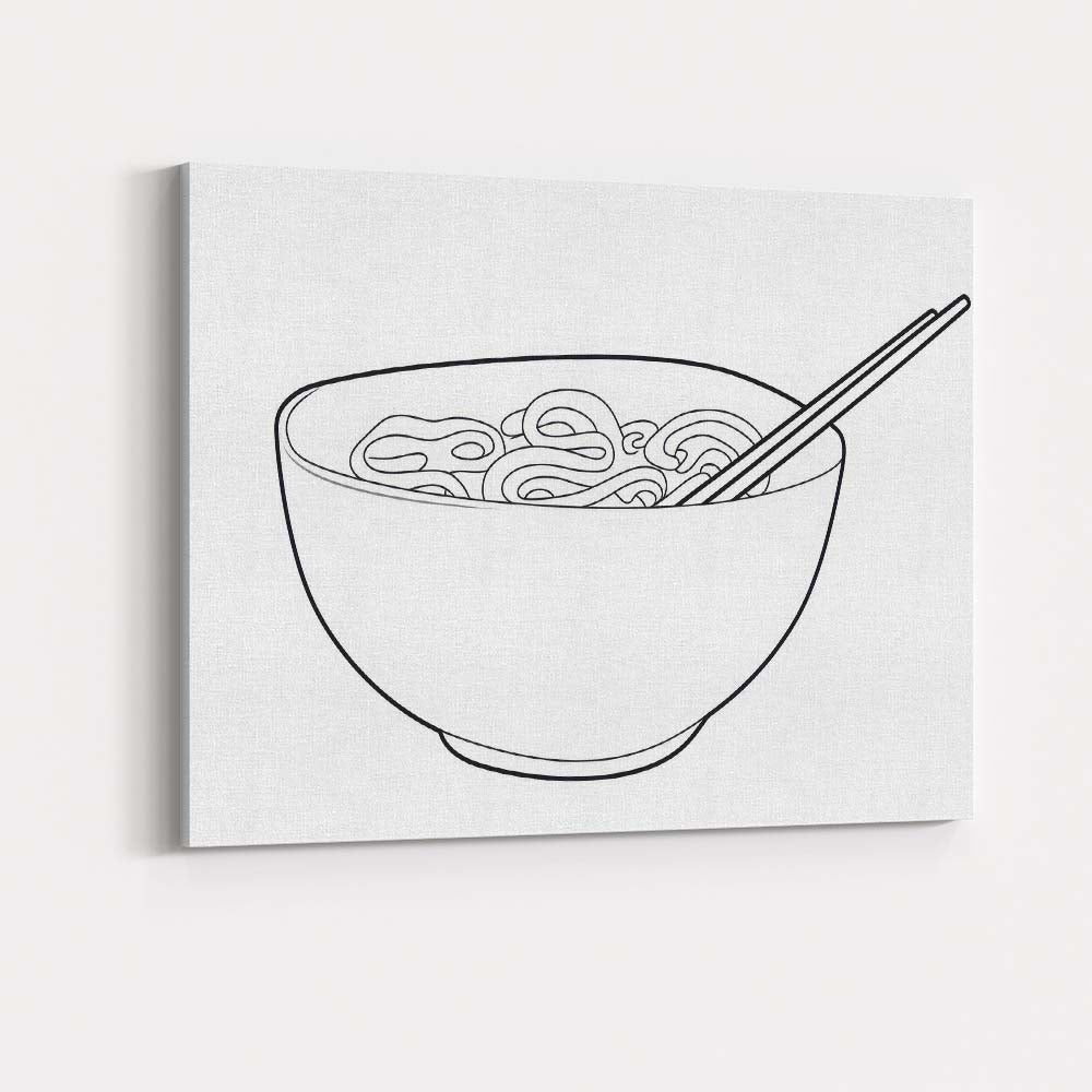 Minimalist Noodle Bowl Chopsticks Kitchen Line Art Canvas Wall Art Print Decor Picture Ready to Hang