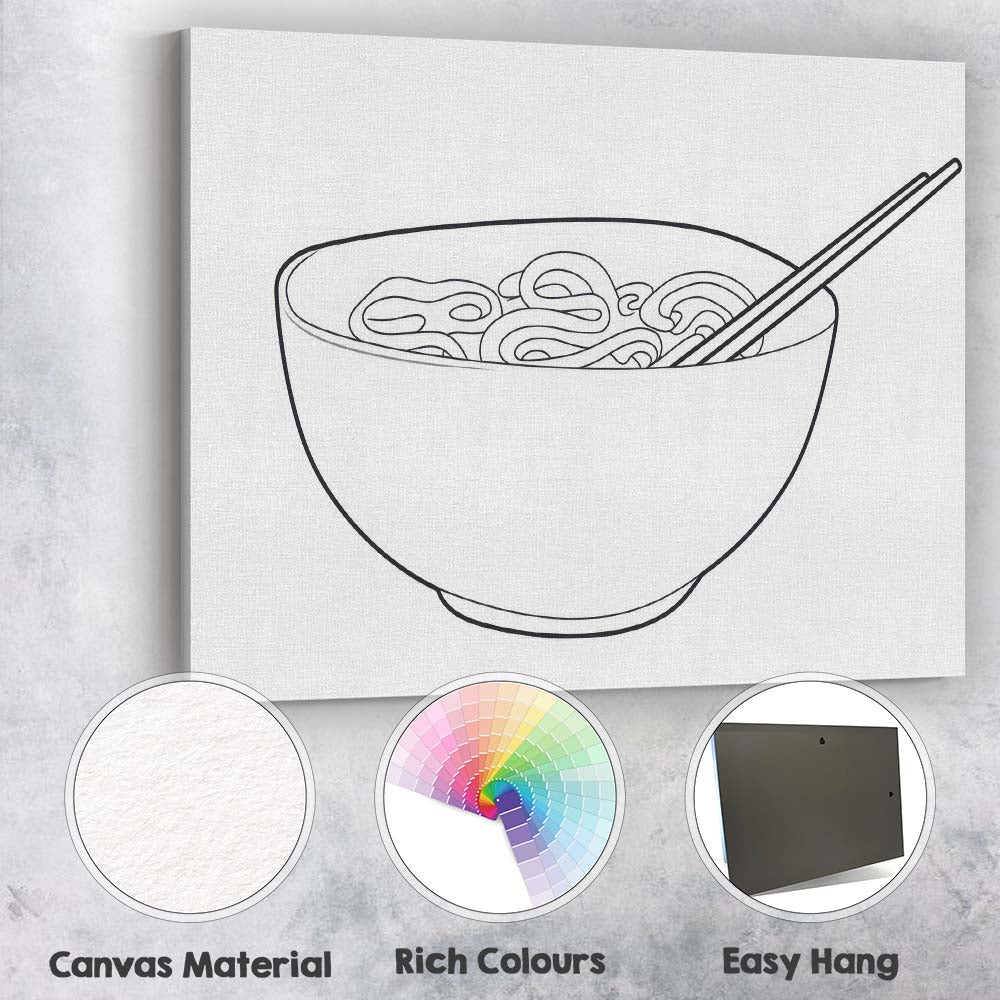 Minimalist Noodle Bowl Chopsticks Kitchen Line Art Canvas Wall Art Print Decor Picture Ready to Hang