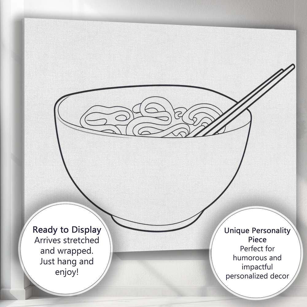Minimalist Noodle Bowl Chopsticks Kitchen Line Art Canvas Wall Art Print Decor Picture Ready to Hang