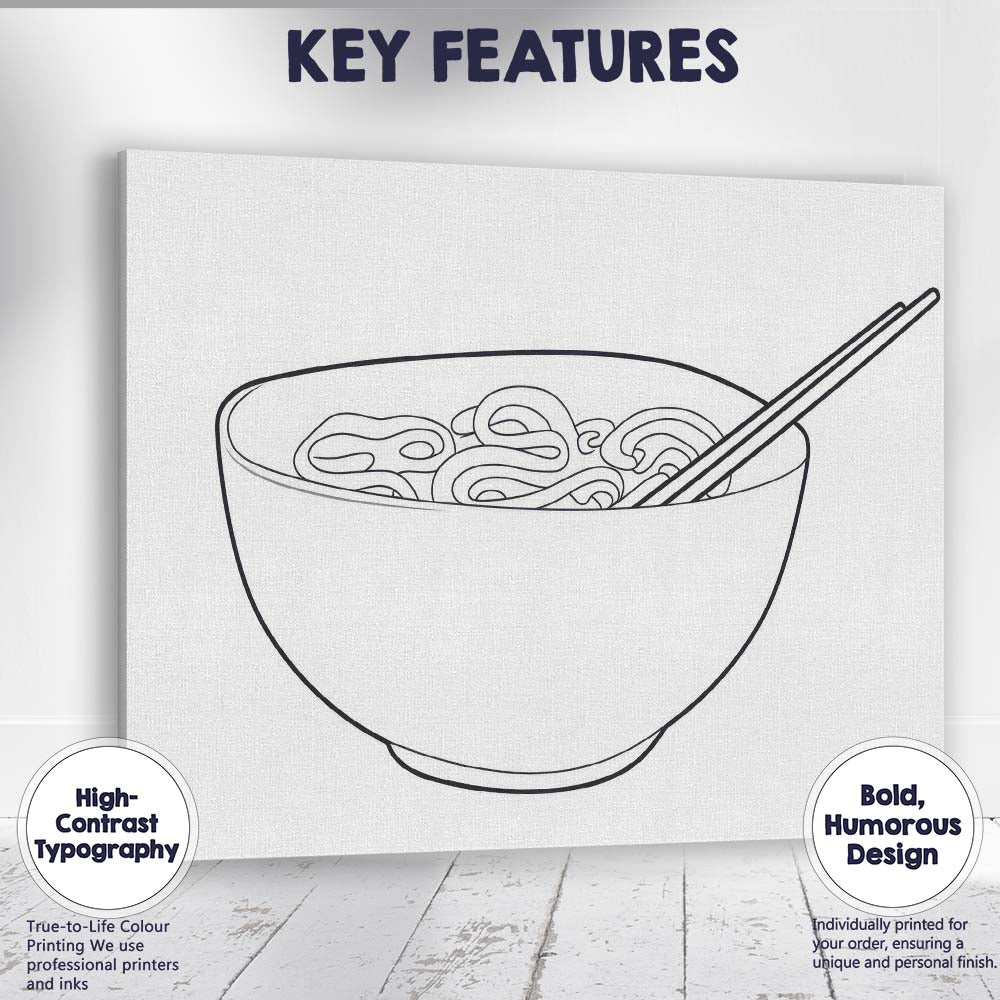 Minimalist Noodle Bowl Chopsticks Kitchen Line Art Canvas Wall Art Print Decor Picture Ready to Hang