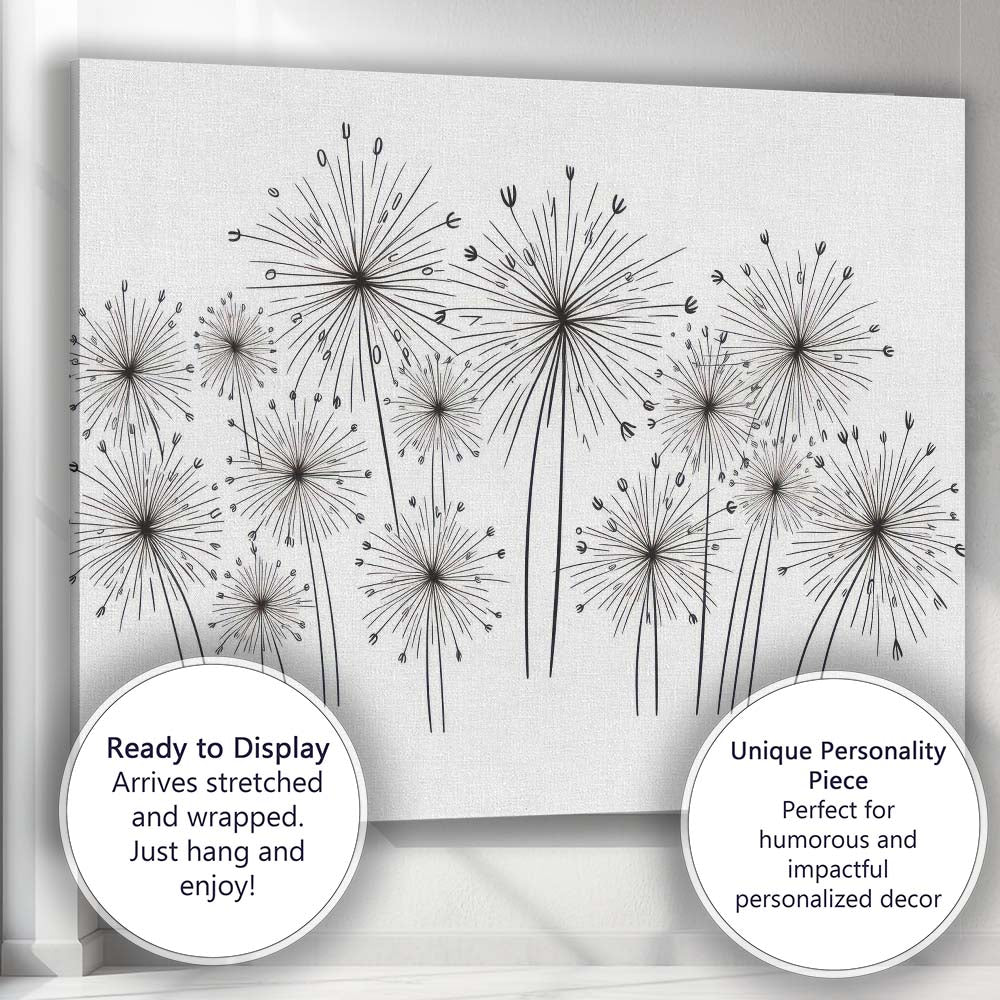 Minimalist Dandelion Seed Head Botanical Line Art Canvas Wall Art Print Decor Picture Ready to Hang