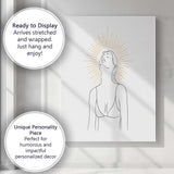 Minimalist Female Portrait Golden Sunburst Line Art Canvas Wall Art Print Decor Picture Ready to Hang
