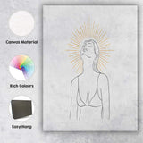 Minimalist Female Portrait Golden Sunburst Line Art Canvas Wall Art Print Decor Picture Ready to Hang