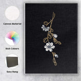 Elegant White Wildflower Gold Line Art Black Background Canvas Wall Art Print Decor Picture Ready to Hang