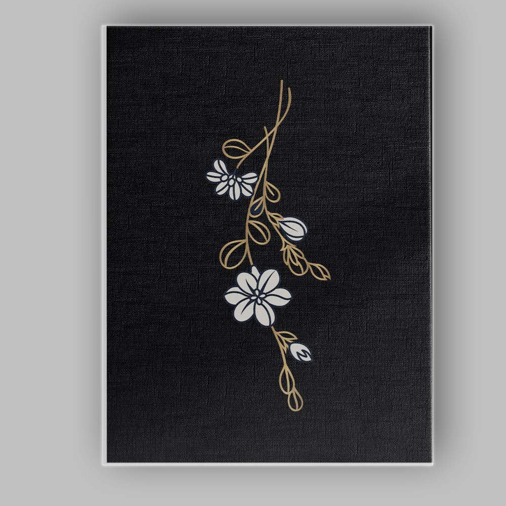 Elegant White Wildflower Gold Line Art Black Background Canvas Wall Art Print Decor Picture Ready to Hang
