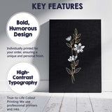 Elegant White Floral Stem Gold Line Art Black Background Canvas Wall Art Print Decor Picture Ready to Hang