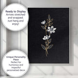 Elegant White Floral Stem Gold Line Art Black Background Canvas Wall Art Print Decor Picture Ready to Hang