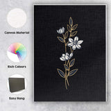 Elegant White Floral Stem Gold Line Art Black Background Canvas Wall Art Print Decor Picture Ready to Hang