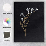 Minimalist White Bell Flower Gold Line Art Black Background Canvas Wall Art Print Decor Picture Ready to Hang
