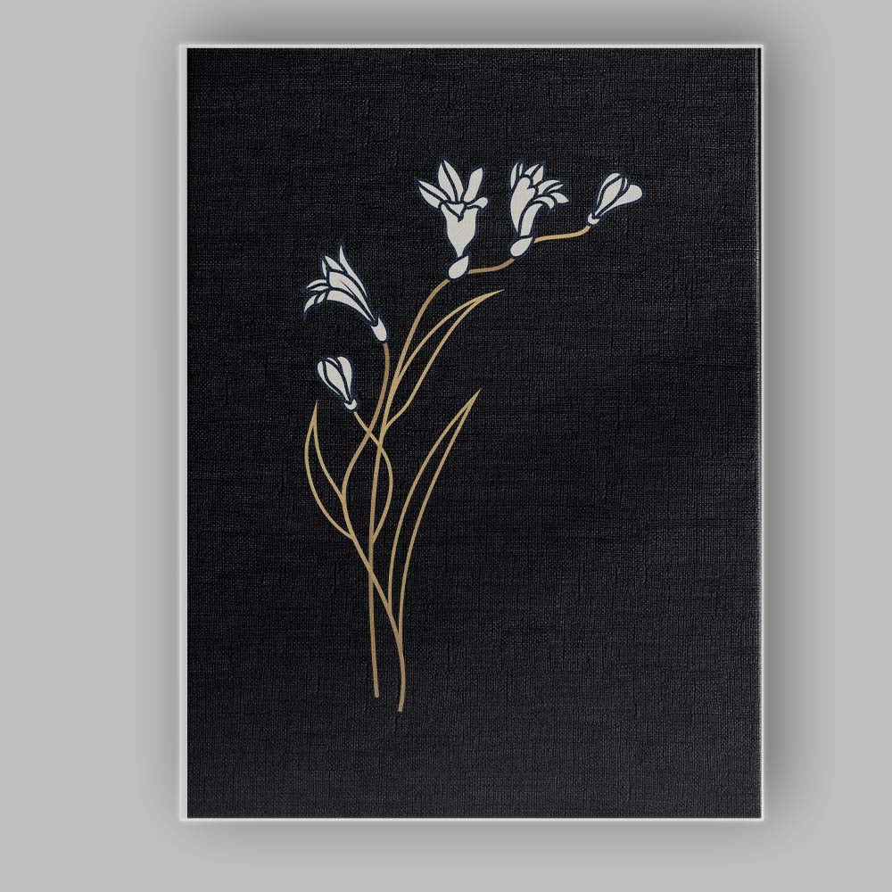 Minimalist White Bell Flower Gold Line Art Black Background Canvas Wall Art Print Decor Picture Ready to Hang