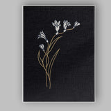 Minimalist White Bell Flower Gold Line Art Black Background Canvas Wall Art Print Decor Picture Ready to Hang