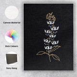 Elegant White Fuchsia Flower Gold Line Art Black Background Canvas Wall Art Print Decor Picture Ready to Hang