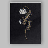 Minimalist White Hanging Bellflower Gold Line Art Black Background Canvas Wall Art Print Decor Picture Ready to Hang