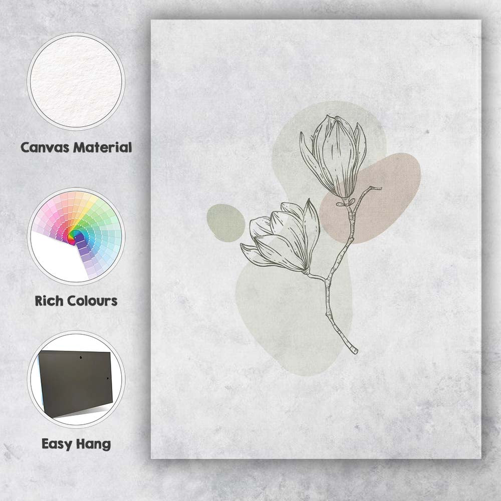Elegant Magnolia Blossom Botanical Sketch Neutral Abstract Canvas Wall Art Print Decor Picture Ready to Hang