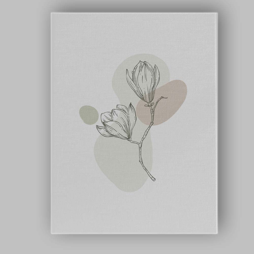 Elegant Magnolia Blossom Botanical Sketch Neutral Abstract Canvas Wall Art Print Decor Picture Ready to Hang