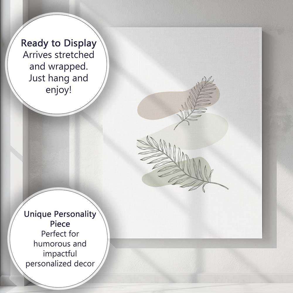Minimalist Tropical Palm Leaf Botanical Line Art Canvas Wall Art Print Decor Picture Ready to Hang
