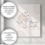 Minimalist Floral Woman Line Art You Are Enough Quote Canvas Wall Art Print Decor Picture Ready to Hang