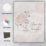 Minimalist Floral Woman Line Art You Are Enough Quote Canvas Wall Art Print Decor Picture Ready to Hang