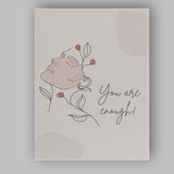 Minimalist Floral Woman Line Art You Are Enough Quote Canvas Wall Art Print Decor Picture Ready to Hang