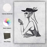 Elegant Monochrome Fashion Woman Watercolour Portrait Canvas Wall Art Print Decor Picture Ready to Hang