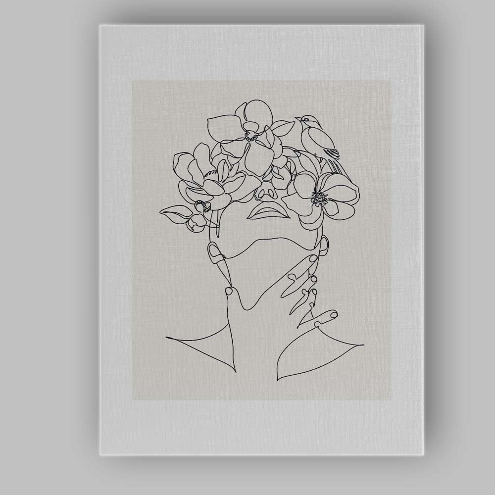 Minimalist Floral Face One Line Drawing Bird Illustration Canvas Wall Art Print Decor Picture Ready to Hang
