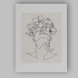 Minimalist Floral Face One Line Drawing Bird Illustration Canvas Wall Art Print Decor Picture Ready to Hang
