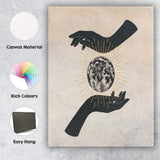 Mystical Moon Phases Celestial Hands Gold Sunburst Canvas Wall Art Print Decor Picture Ready to Hang