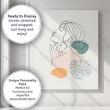 Minimalist Female Line Art Monstera Leaf Abstract Portrait Canvas Wall Art Print Decor Picture Ready to Hang