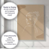 Elegant Woman Portrait White Line Art Neutral Beige Canvas Wall Art Print Decor Picture Ready to Hang