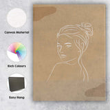Elegant Woman Portrait White Line Art Neutral Beige Canvas Wall Art Print Decor Picture Ready to Hang