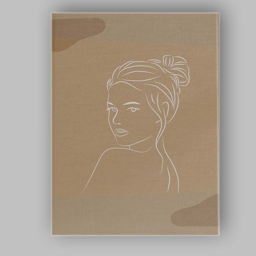 Elegant Woman Portrait White Line Art Neutral Beige Canvas Wall Art Print Decor Picture Ready to Hang