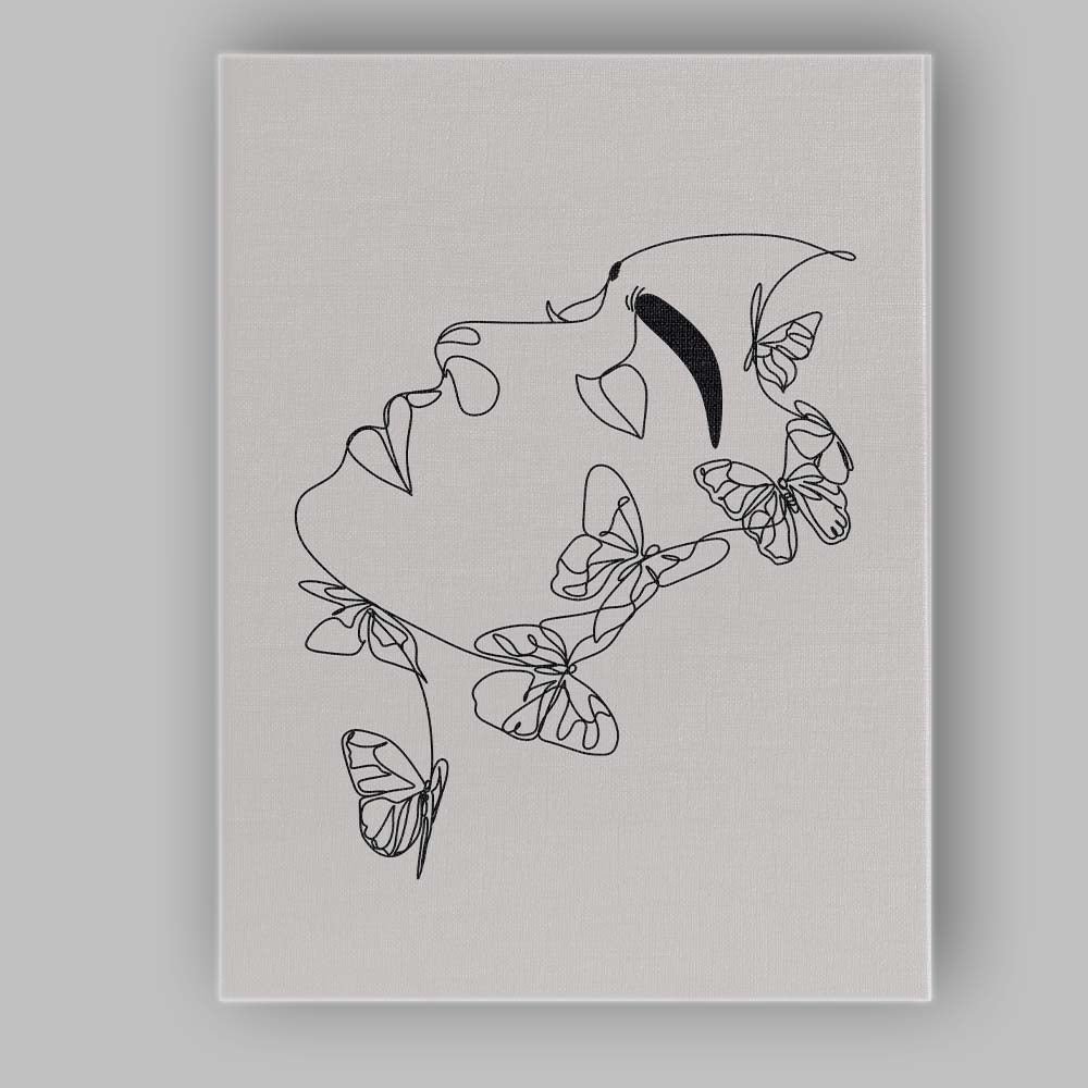 Minimalist Butterfly Woman Face Continuous Line Drawing Canvas Wall Art Print Decor Picture Ready to Hang