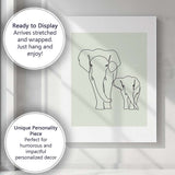 Minimalist Elephant Mother And Baby One Line Drawing Canvas Wall Art Print Decor Picture Ready to Hang