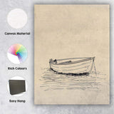 Minimalist Row Boat On Calm Water Line Art Canvas Wall Art Print Decor Picture Ready to Hang