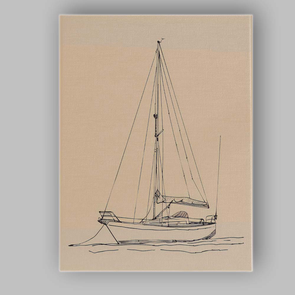 Minimalist Sailing Yacht Nautical Line Art Canvas Wall Art Print Decor Picture Ready to Hang