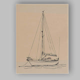 Minimalist Sailing Yacht Nautical Line Art Canvas Wall Art Print Decor Picture Ready to Hang